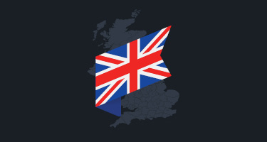 British flag in front of country's outline