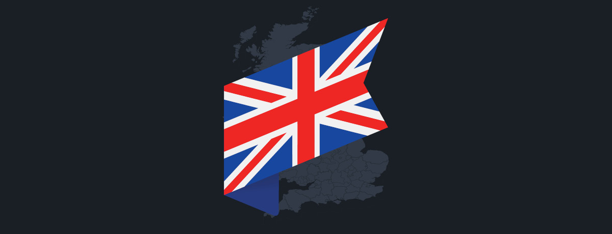 British flag in front of country's outline
