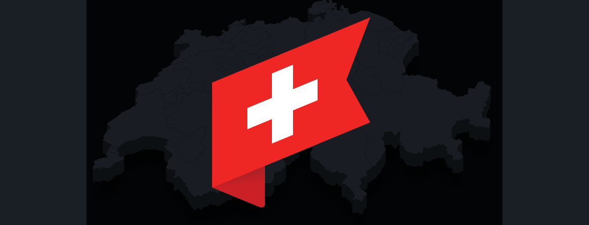 Swiss flag in front of country's outline
