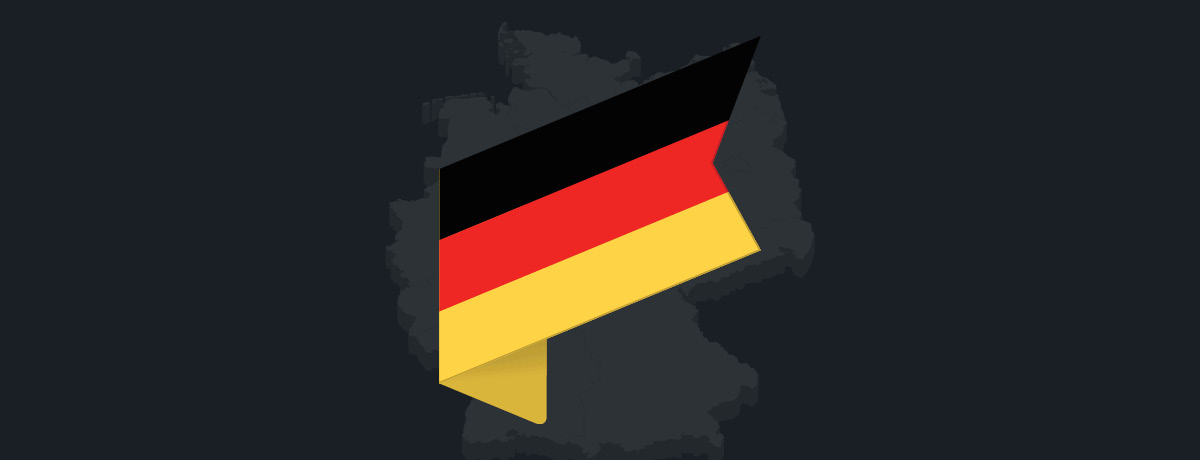 German flag in front of country's outline