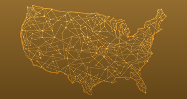 Gold strings and dots connecting to form US map