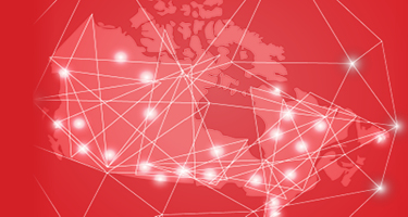 Red map of Canada with white lines and dots
