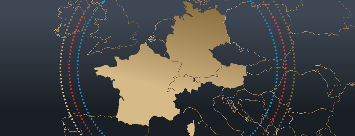 map of Germany, France, Switzerland and Austria