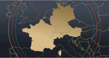 map of Germany, France, Switzerland and Austria