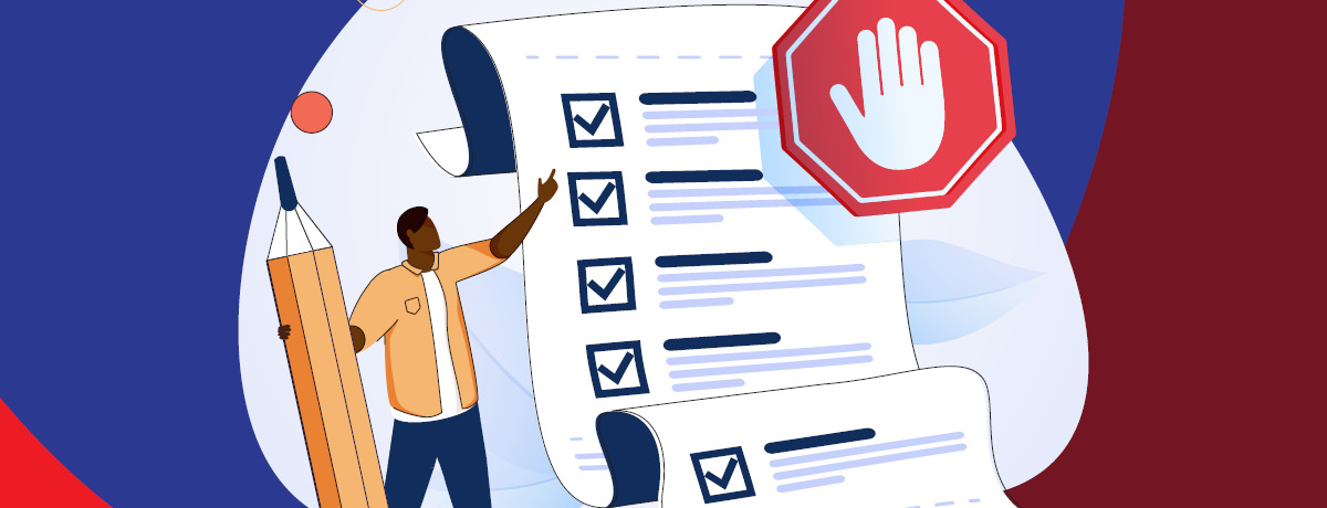 Cartoon of person with big pencil and check list