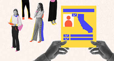 A pair of hands holding a checklist featuring a generic profile picture and the state of California