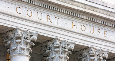 Close-up view of the exterior of a courthouse building