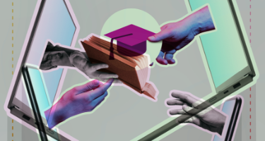 Hands emerging from computer and cellphone screens