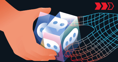 Animated hands shifting sides of a message cube