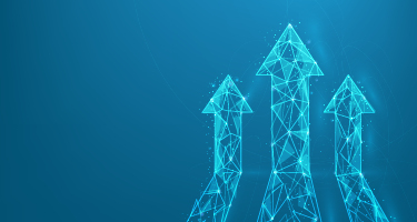 Three arrows made of lines and dots on blue background