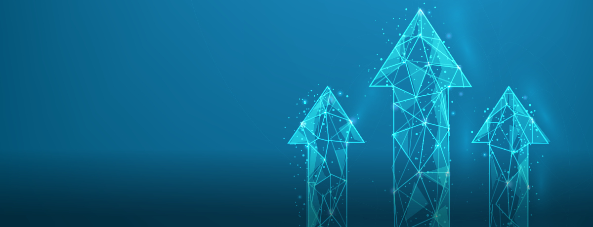 Three arrows made of lines and dots on blue background