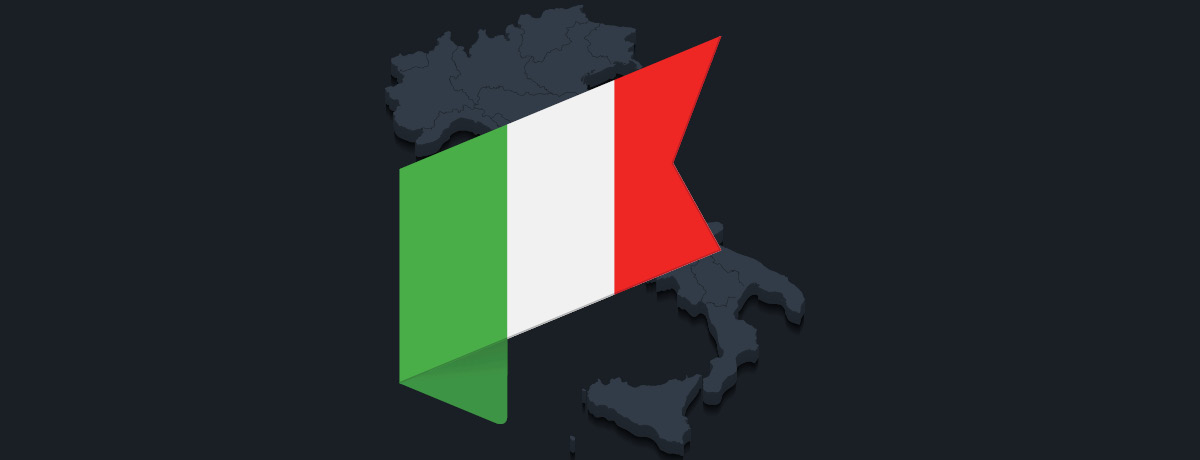 Italian flag in front of country's outline