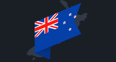 New Zealand flag over image of country outline