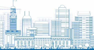 Multiple buildings on a blue architecture for a city