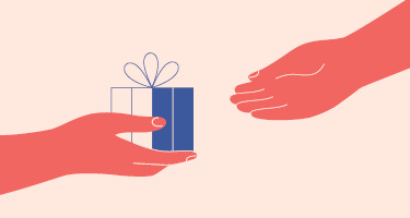 Animated hand giving a gift with a bow on top