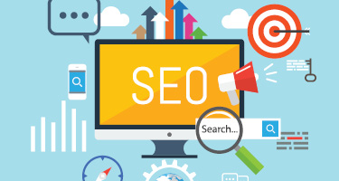 Computer screen with SEO and symbols