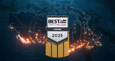 A glowing map of Canada with the Best Law Firms 2025 badge prominently displayed, representing top C
