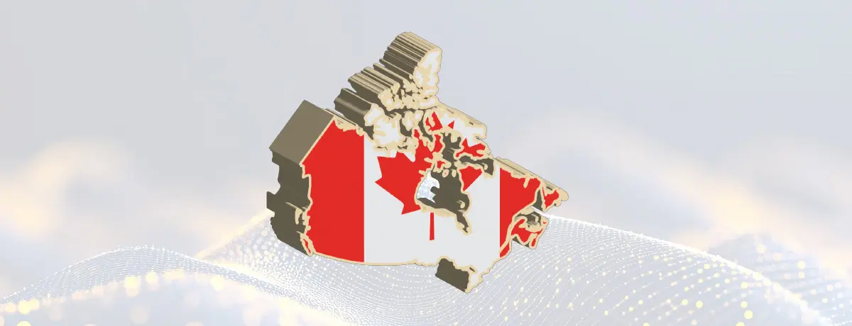 3D model of Canada textured with the Canadian flag.