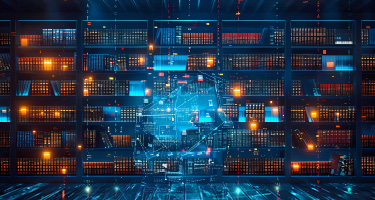 AI network expanding in front of bookshelf