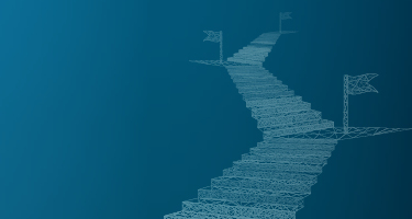 Blue background with white stairs formed out of lines