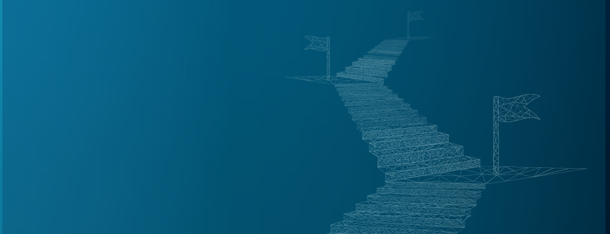 Blue background with white stairs formed out of lines