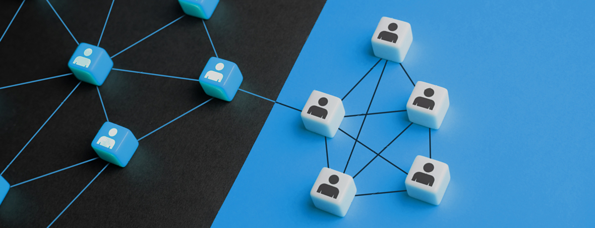 Blue and black background with small squares connected by lines