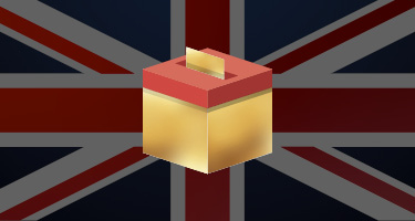 Ballot box in front of the United Kingdom flag