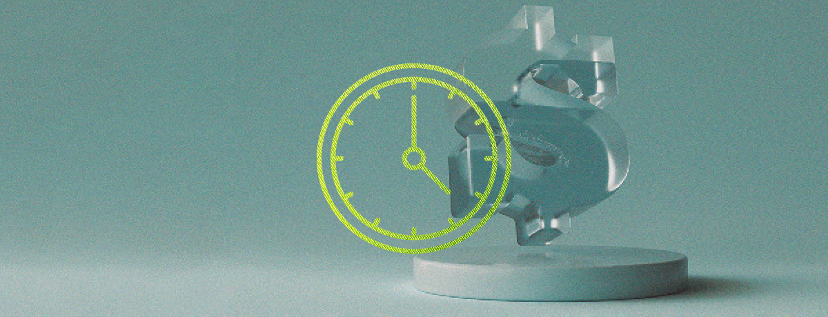 Money symbol on platform behind green clock