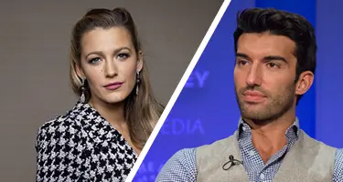 Split-screen image of Blake Lively and Justin Baldoni