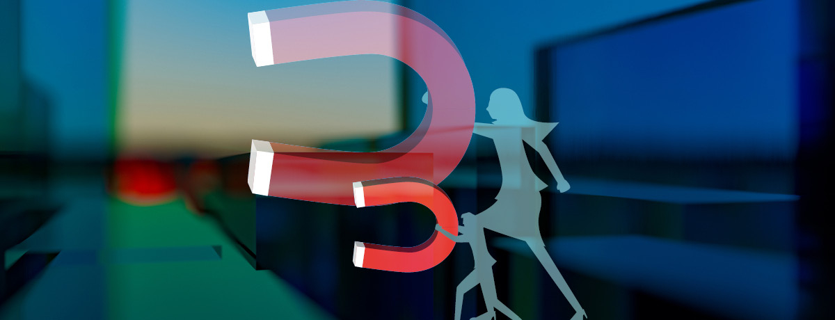 Two silhouettes holding different size magnets