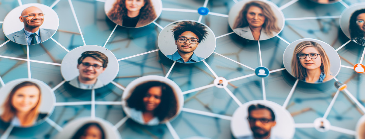 Abstract web of connected figures symbolizing online networking among legal professionals