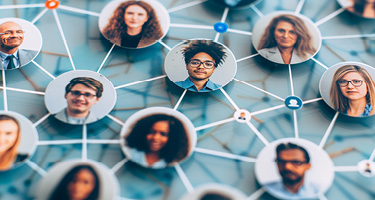 Abstract web of connected figures symbolizing online networking among legal professionals