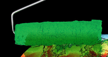 Green paint roller over heat map of the world