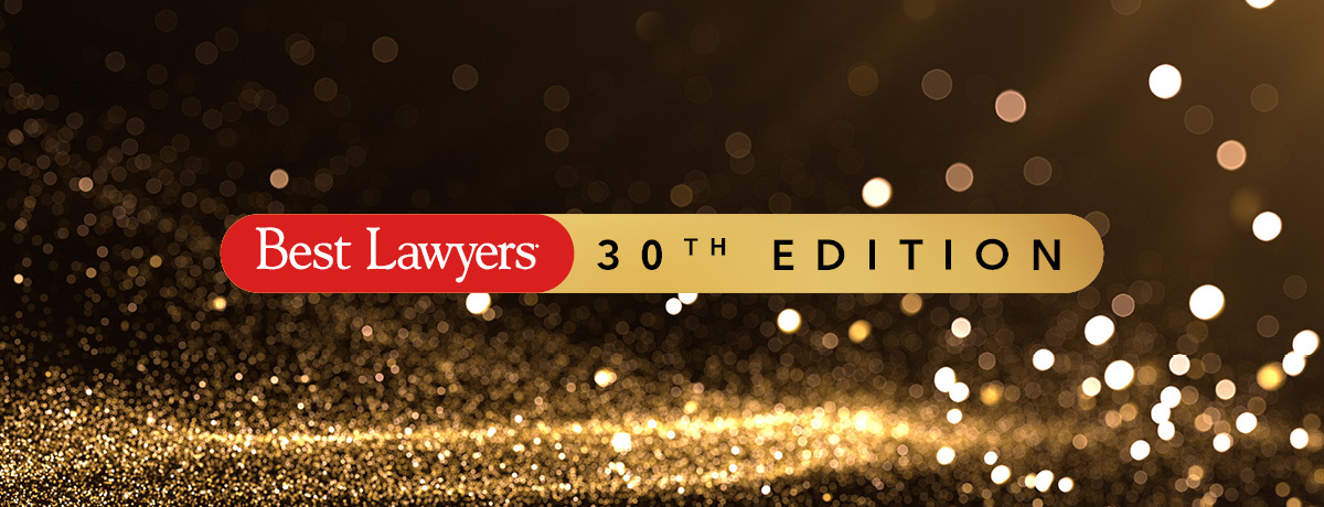 Best Lawyers logo for 30th edition release with gold glitter in background