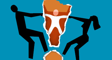 Image of man and woman tearing paper apart to reveal image of child