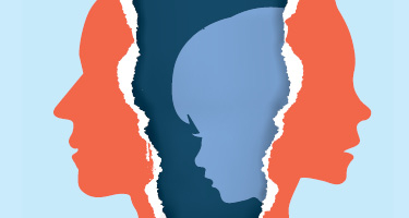 Silhouetted figures split down the middle with child in backdrop