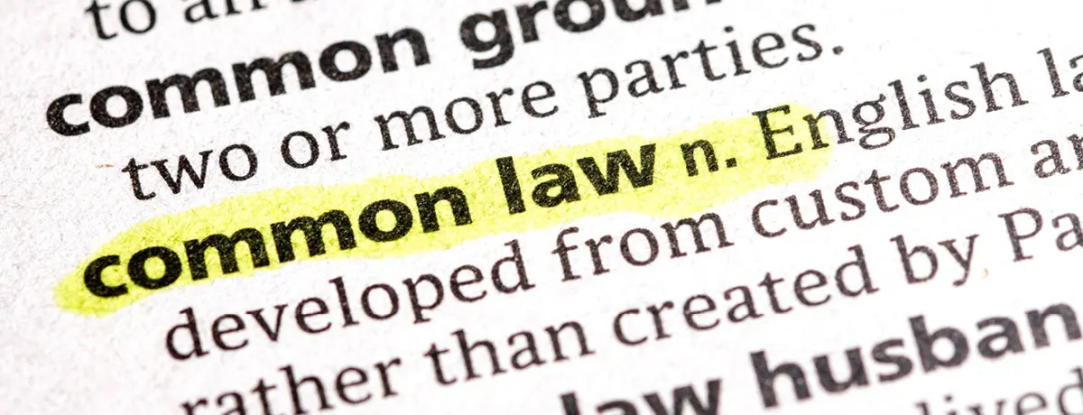 Close-up of a dictionary page with 'common law' highlighted in yellow