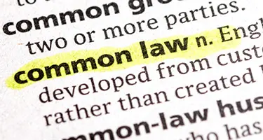 Close-up of a dictionary page with 'common law' highlighted in yellow