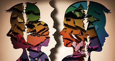 Silhouettes of family split into multiple sections