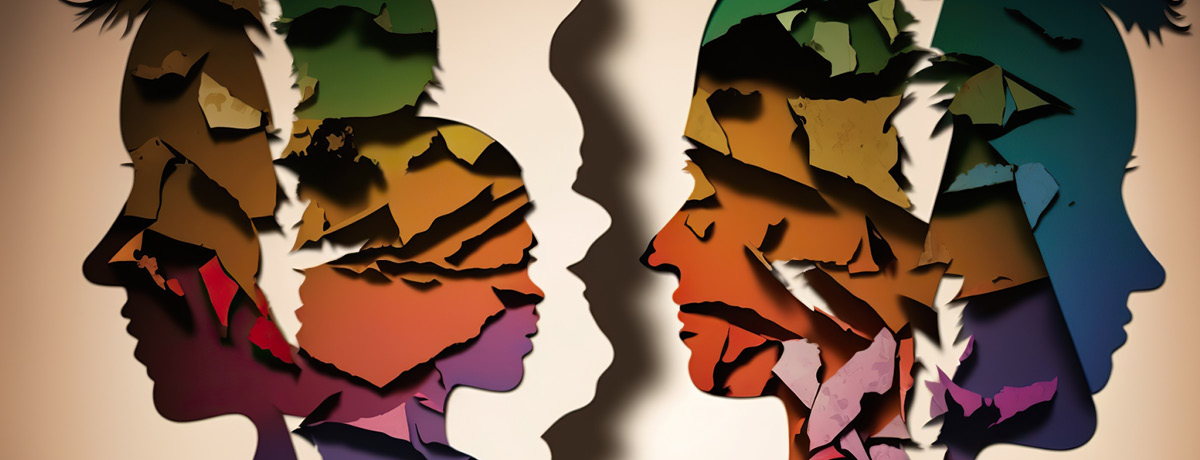 Silhouettes of family split into multiple sections