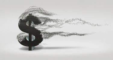 Money symbol fading to dust