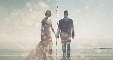 Image of bride and groom with a split down the middle