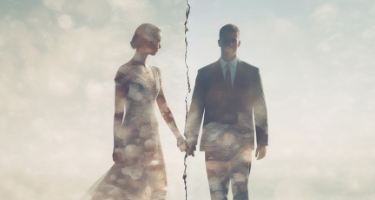 Image of bride and groom on beach with a split down the middle