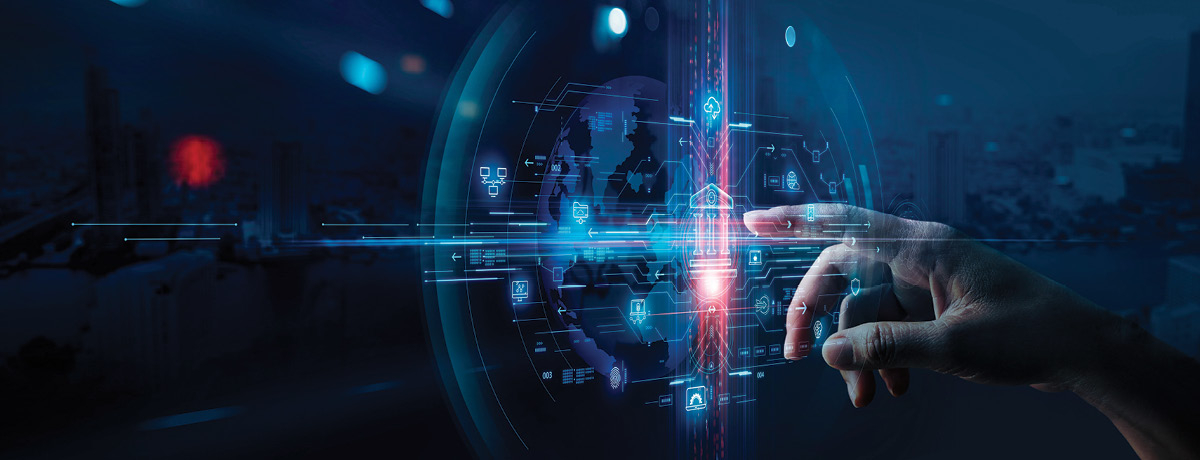 Hand reaching out to touch digital image