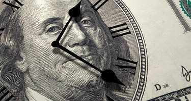 Clockface with Ben Franklin in the backdrop