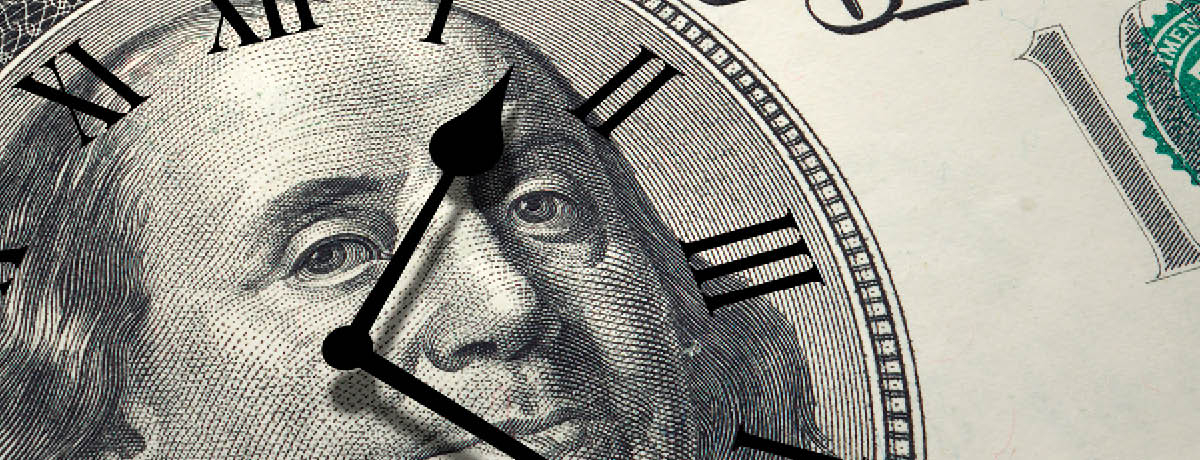 Clockface with Ben Franklin in the backdrop