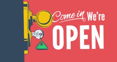 text “We’re Open” is just written in the graphic, next to the door