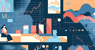 Abstract illustration featuring charts, graphs and figures incorporating legal infographics