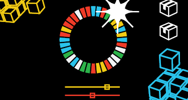 Neon colored boxes in circle with black background