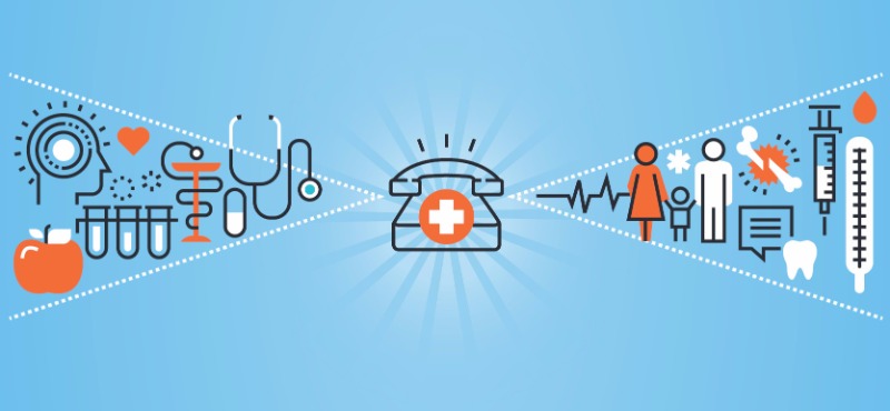 Telephone rings with medical symbol in the middle of the telephone with other medical symbols 